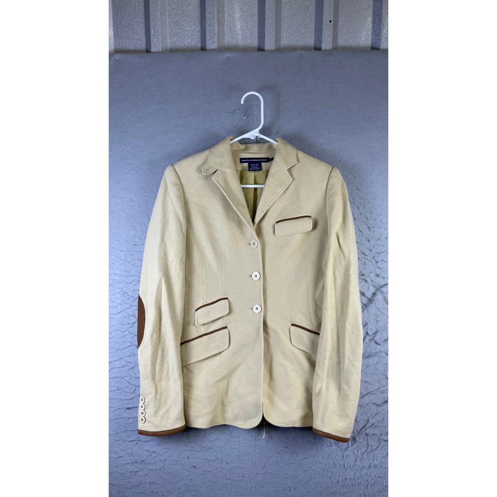 Ralph Lauren Sport Blazer Womens 6 Cream Excellent Elbow Patches Cotton Twill